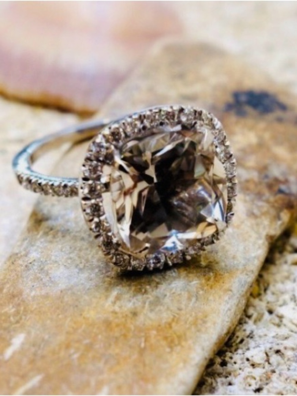 1.1 Carat Morganite Cushion Cut Champagne Color Gemstone & White Crystal Size 8